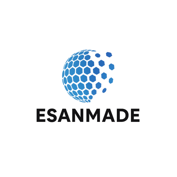 Blue hexagonal pattern logo with 'ESANMADE' text on a white background