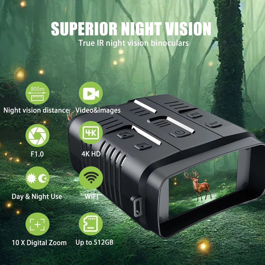 4K Night Vision Binocular Device 10X Digital Zoom Full Dark 800M Infrared Wifi Telescope for Hunting Camping Video Record - Esanmade